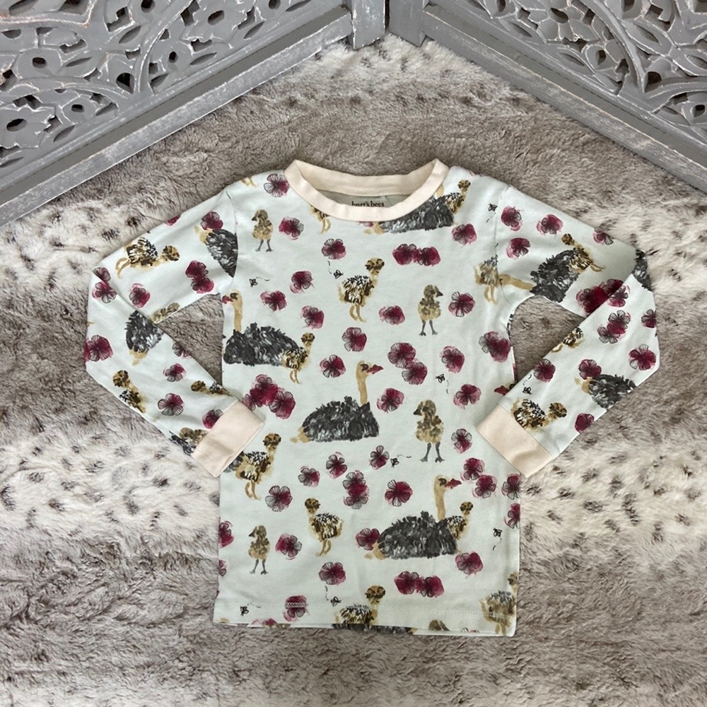Burt’s Bees Kids long sleeve shirt girls 4T boho floral ostrich girlhoodcore